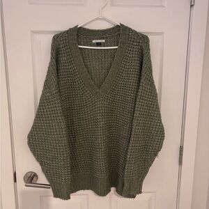 American Eagle Outfitters Oversized Olive Green V-Neck Sweater